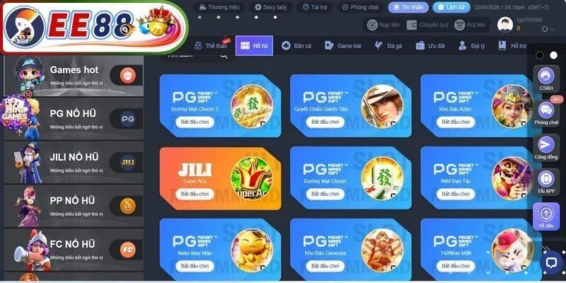 Hệ thống sảnh cược đa dạng và phong phú bậc nhất chỉ có ở nổ hũ EE88
